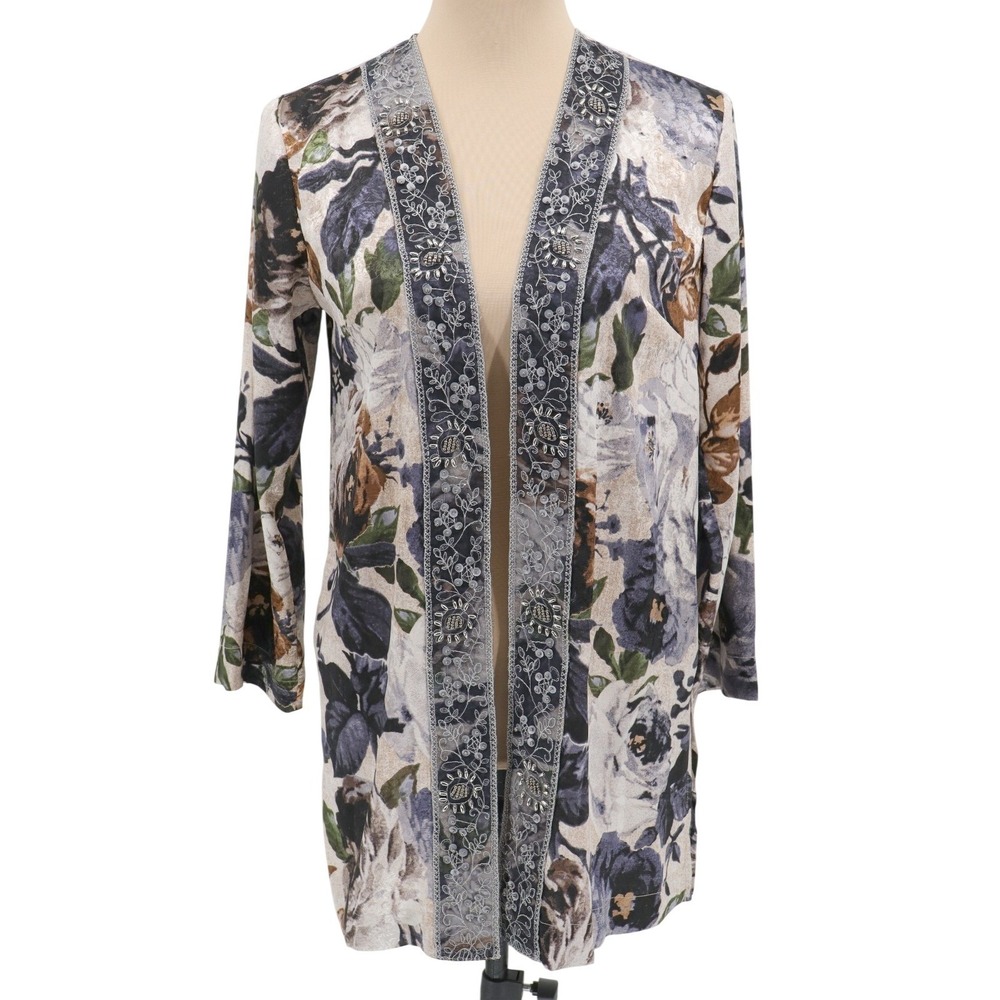 NOT FOR SALE Artisan Kimono Open Front Topper Satin Floral Embellished Size PXXS